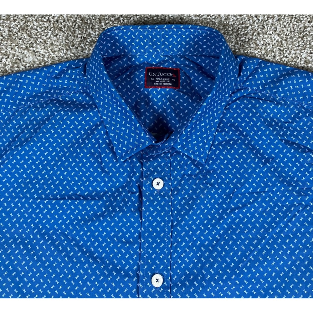 UNTUCKit Mens XXL Blue Scissor Print Cotton Long Sleeve Button Down Shirt Barber